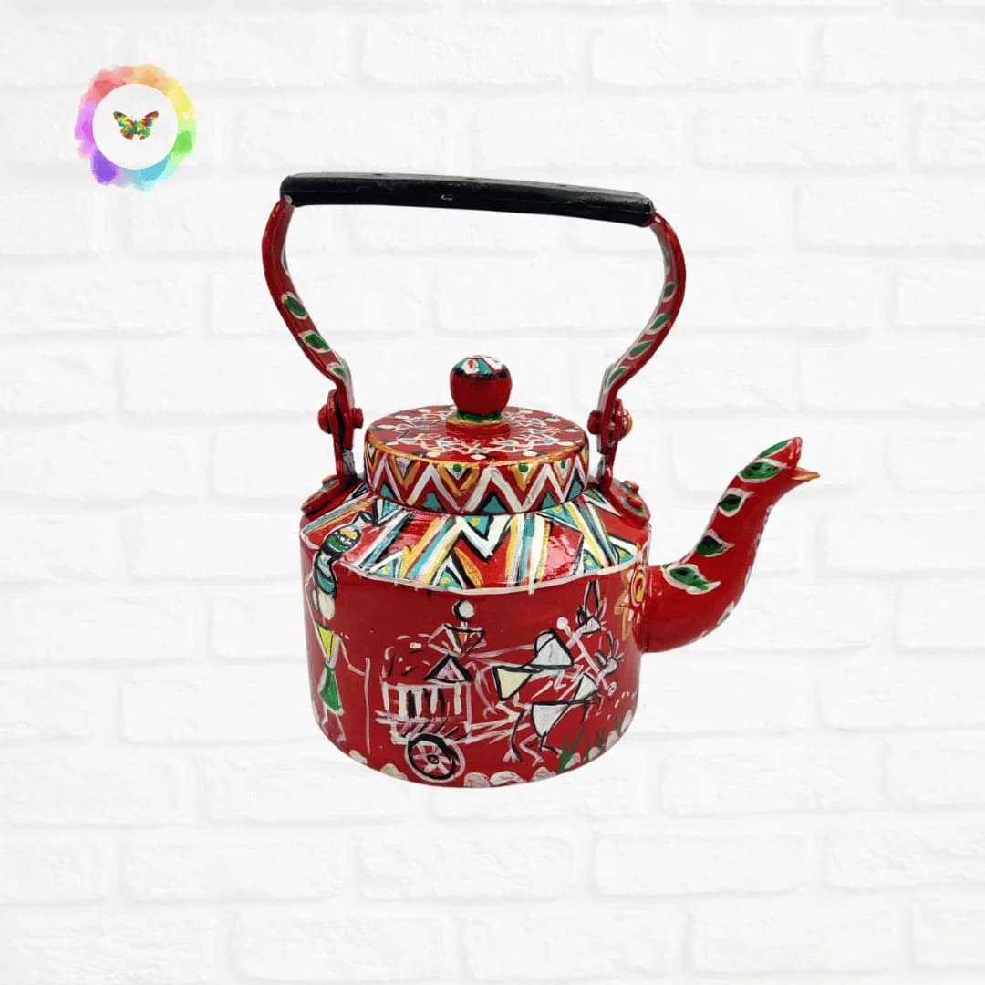 Warli Art Red Kettle — view 1